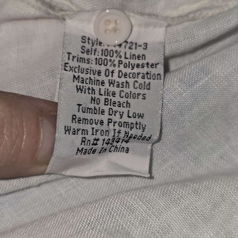 Johnny Was Mateo Linen White Blouse Top Blue & Coral Embroidery Size L - Picture 5 of 7